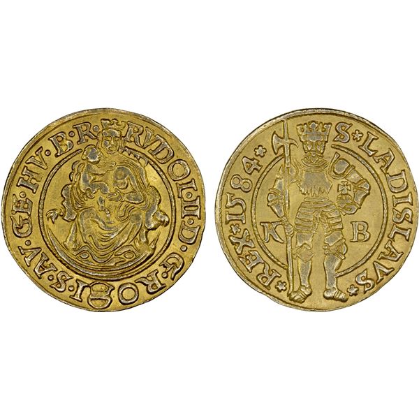 HUNGARY: Rudolf, 1572-1608, AV ducat (3.49g), Kremnitz, 1584, XF