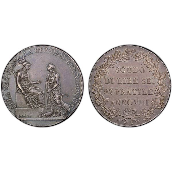 CISALPINE REPUBLIC: AR scudo, year VIII (1800), PCGS AU58