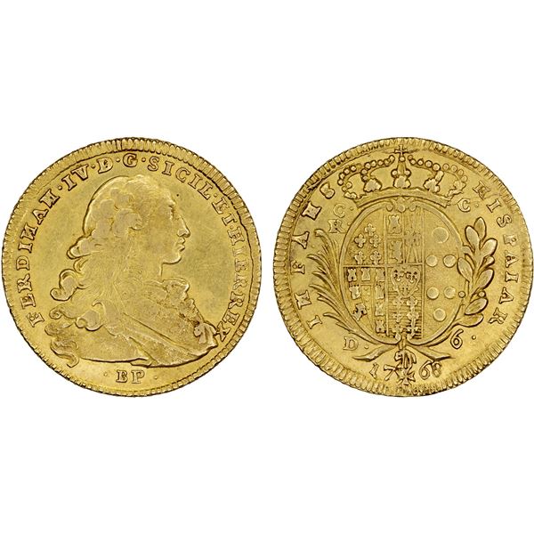 NAPLES: Ferdinando IV, 1st reign, 1759-1799, AV 6 ducati, 1768, XF-AU