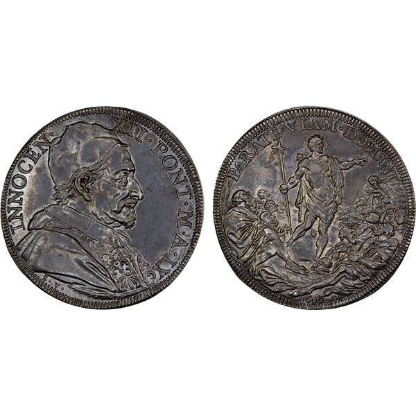 PAPAL STATES: Innocent XII, 1691-1700, AR 1/2 piastra, Rome, Year IX / 1699, AU