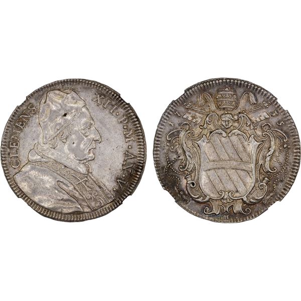 PAPAL STATES: Clement XII, 1730-40, AR testone, ND (1734)-V, NGC AU53