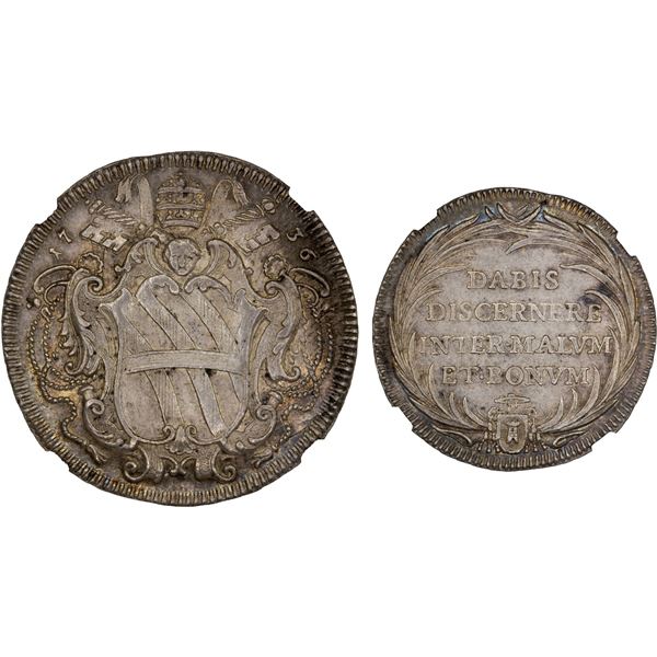 PAPAL STATES: Clement XII, 1730-40, AR testone, 1736, NGC AU58