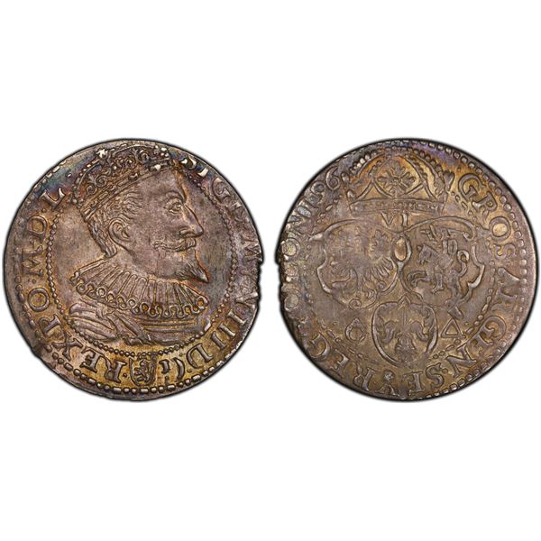 POLAND: Zygmunt III Wasa, 1587-1632, AR 6 groschen, Malbork (Marienburg), 1596, PCGS AU58