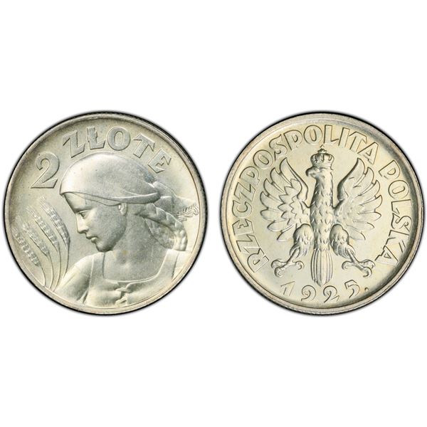 POLAND: Republic, AR 2 zlote, London, 1925, PCGS MS64