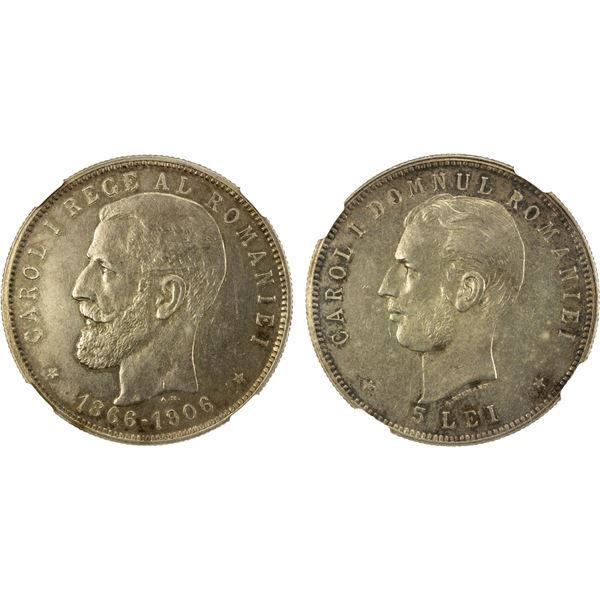 ROMANIA: Carol I, as King, 1881-1914, AR 5 lei, 1906, NGC AU58