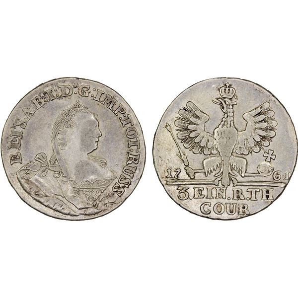 RUSSIAN PROVINCIAL: EAST PRUSSIA: Elizabeth, 1741-1762, AR 1/3 Taler, 1761