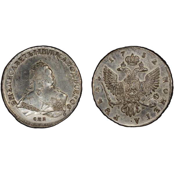 RUSSIAN EMPIRE: Elizabeth, 1741-1761, AR rouble, 1752, PCGS XF details