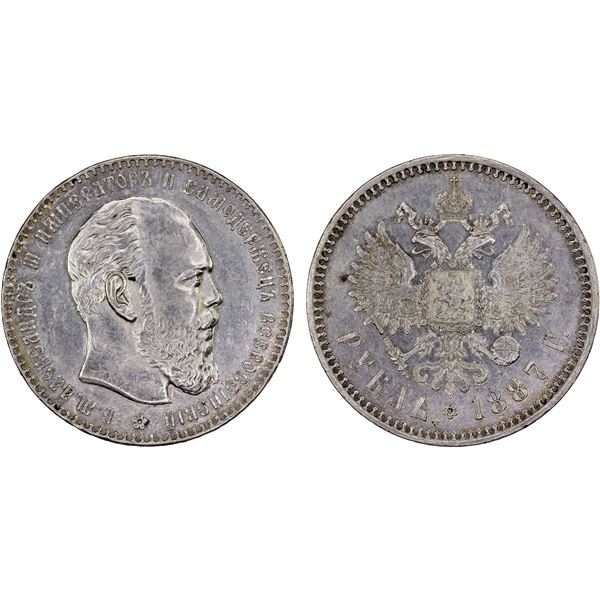 RUSSIAN EMPIRE: Alexander III, 1881-1894, AR rouble, 1887, AU