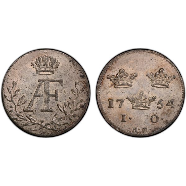 SWEDEN: Adolf Fredrik, 1751-1771, BI öre, Stockholm, 1754/3, PCGS MS63