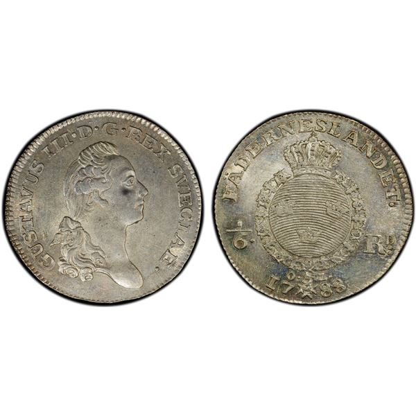 SWEDEN: Gustav III, 1771-1792, AR 1/6 riksdaler, 1788, PCGS MS61