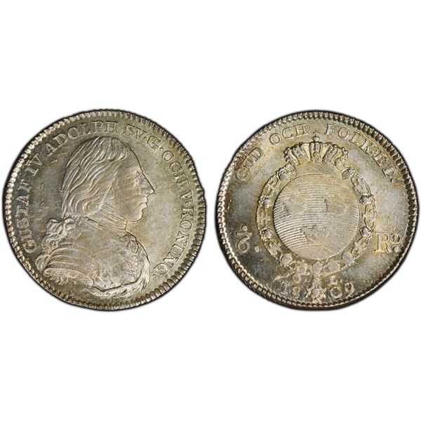 SWEDEN: Gustaf IV Adolf, 1792-1809, AR 1/6 riksdaler, 1809, PCGS MS63
