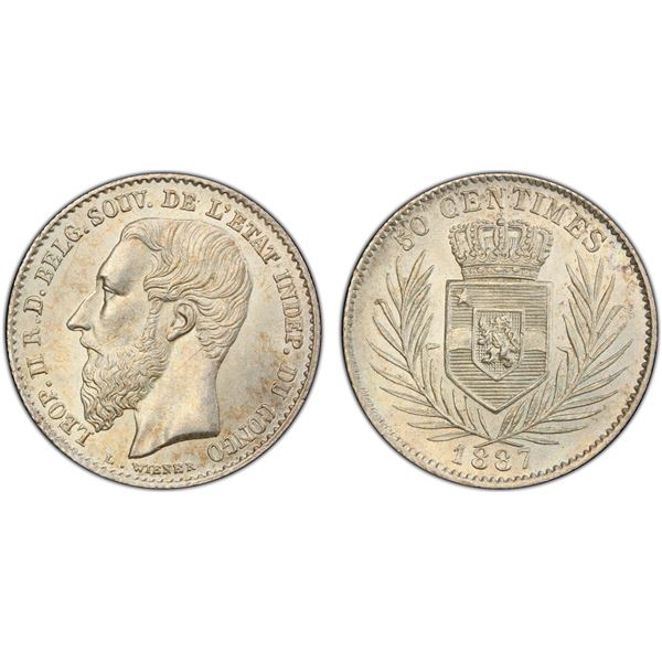 BELGIAN CONGO: Leopold II, 1885-1908, AR 50 centimes, 1887, PCGS MS63