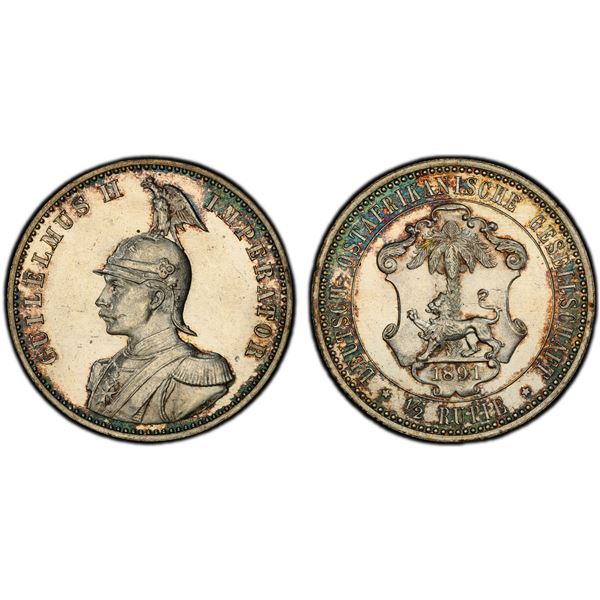 GERMAN EAST AFRICA: Wilhelm II, 1888-1918, AR 1/2 rupie, 1891, PCGS MS63