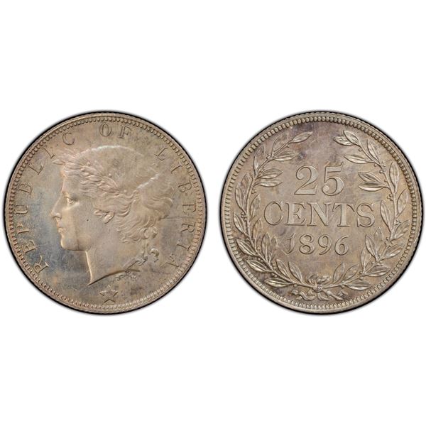 LIBERIA: Republic, AR 25 cents, 1896-H, PCGS Proof 64