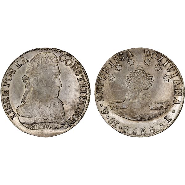 BOLIVIA: Republic, AR 8 soles, 1833, XF