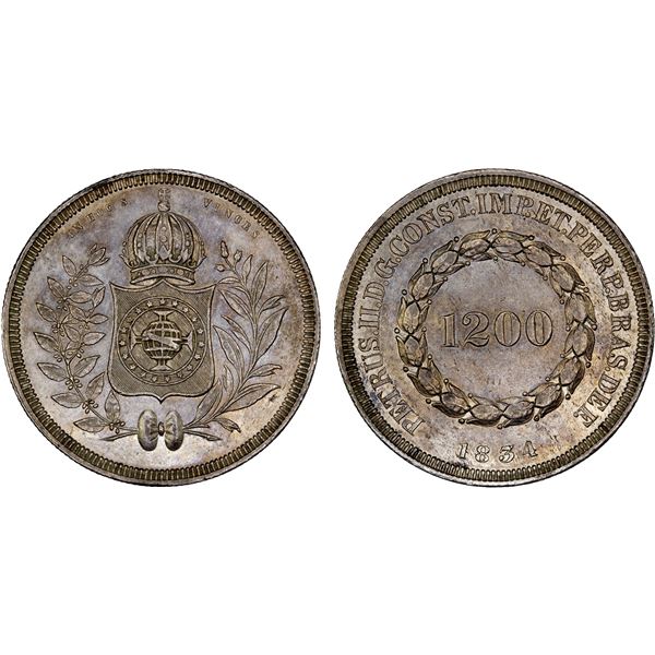 BRAZIL: Pedro II, 1831-1889, AR 1200 reis, 1834, AU