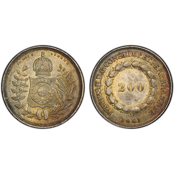 BRAZIL: Pedro II, 1835-1848, AR 200 reis, 1847, PCGS AU58