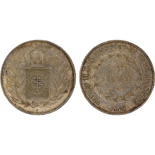 BRAZIL: Pedro II, 1831-1889, AR 1000 reis, 1849, F-VF
