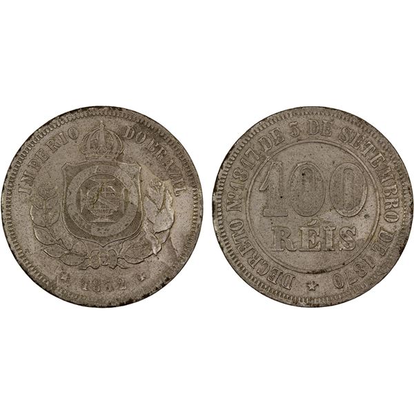 BRAZIL: Pedro II, 1831-1889, 100 reis, 1872, F-VF