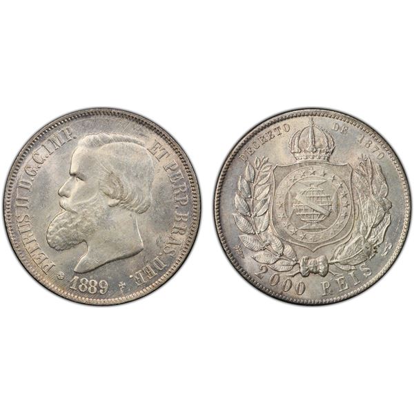 BRAZIL: Pedro II, 1831-1889, AR 2000 reis, 1889, PCGS MS63