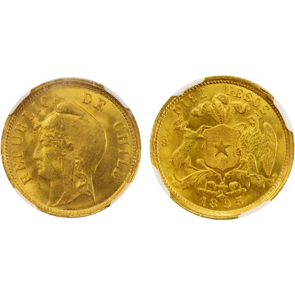 CHILE: Republic, AV 10 pesos, 1895-So, NGC MS67