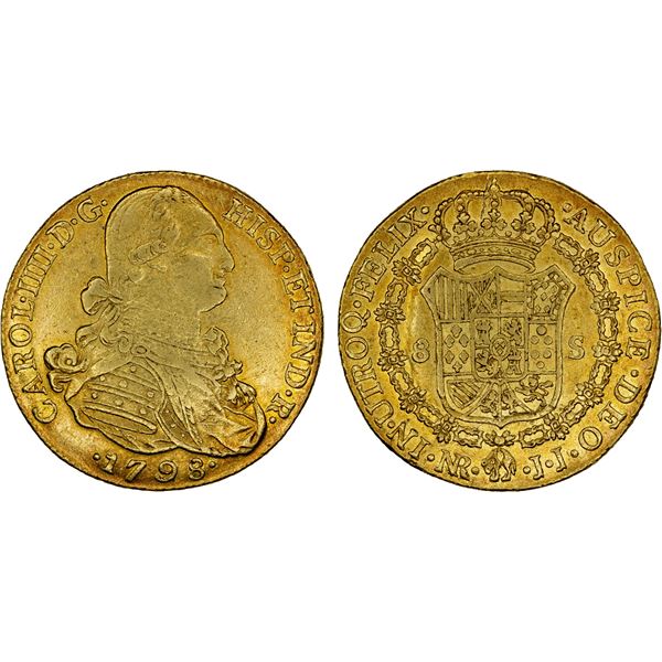 COLOMBIA: Carlos IV, 1788-1808, AV 8 escudos, 1798-NR, VF-XF