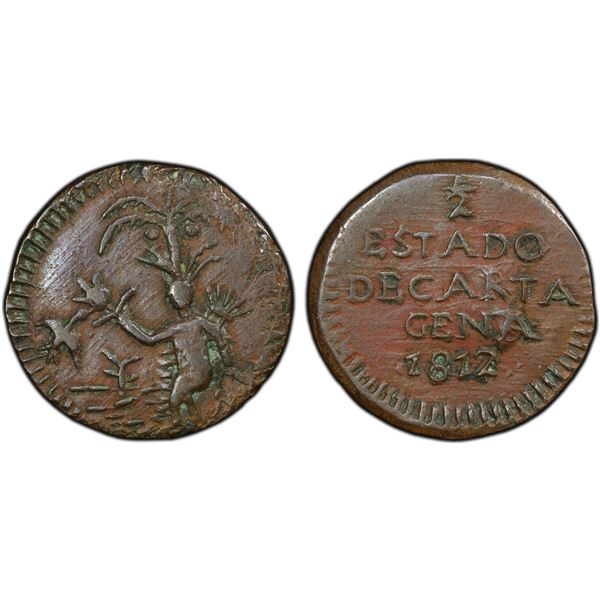 COLOMBIA: Cartagena, AE 1/2 real, 1812, PCGS AU53