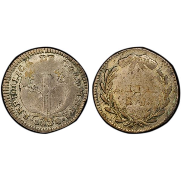 COLOMBIA: Republic, AR real, Popayan, 1834-PN, PCGS VF20