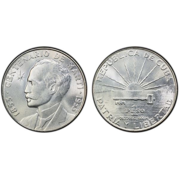 CUBA: Republic, AR peso, 1953, PCGS MS65