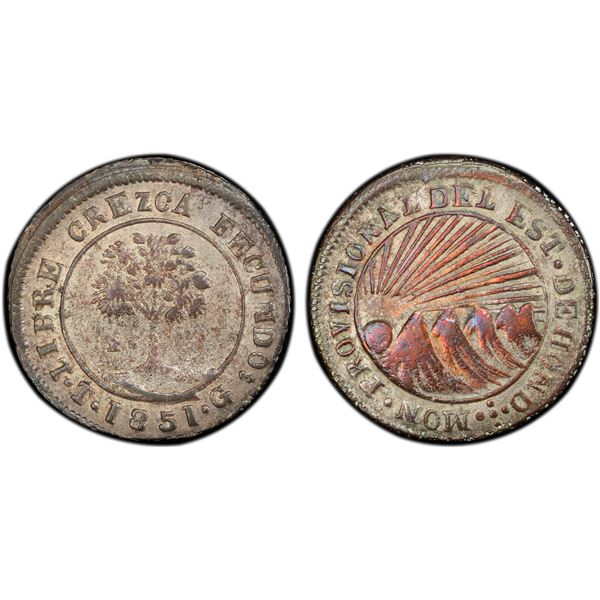 HONDURAS: Republic, AR 4 reales, Tegucigalpa, 1851, PCGS XF details