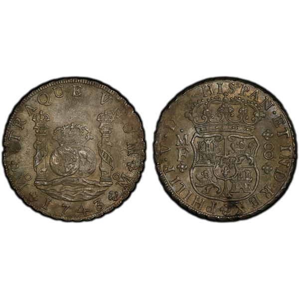 MEXICO: Felipe V, 1700-1746, AR 8 reales, 1743-Mo, PCGS AU details