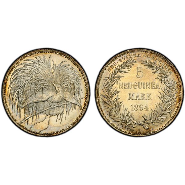 GERMAN NEW GUINEA: Wilhelm II, 1888-1918, AR 5 mark, 1894-A, PCGS MS64