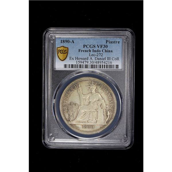 FRENCH INDOCHINA: French Colony, AR piastre, Paris Mint, 1890-A