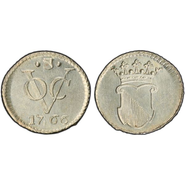NETHERLANDS EAST INDIES: Dutch Republic, AR 1/2 duit, Utrecht, 1766, PCGS Specimen 63