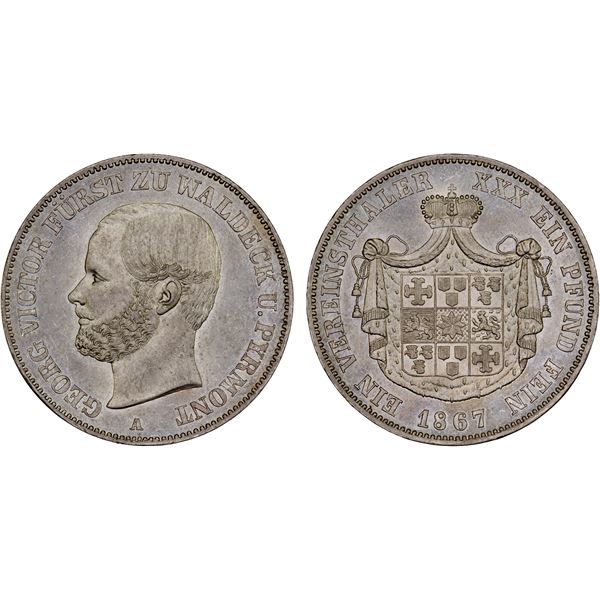 WALDECK: Georg Victor, 1852-1893., AR thaler, 1867, Unc