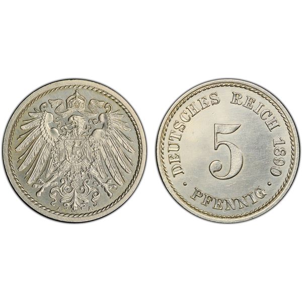 GERMANY: Kaiserreich, 5 pfennig, 1890-A, PCGS Proof 62