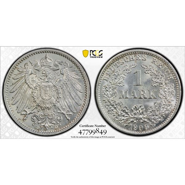 GERMANY: Kaiserreich, AR 1 mark, 1909-D, PCGS MS66