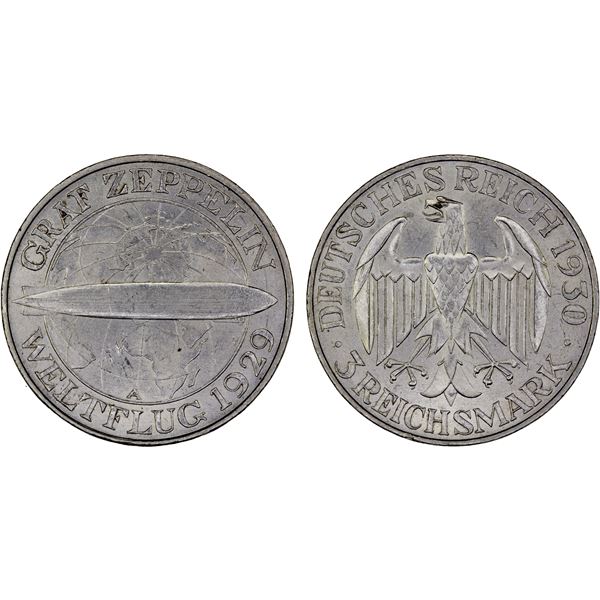 GERMANY: Weimar Republic, AR 3 reichsmark, 1930-A, Unc