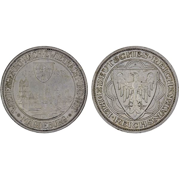 GERMANY: Weimar Republic, AR 3 reichsmark, 1931-A, AU