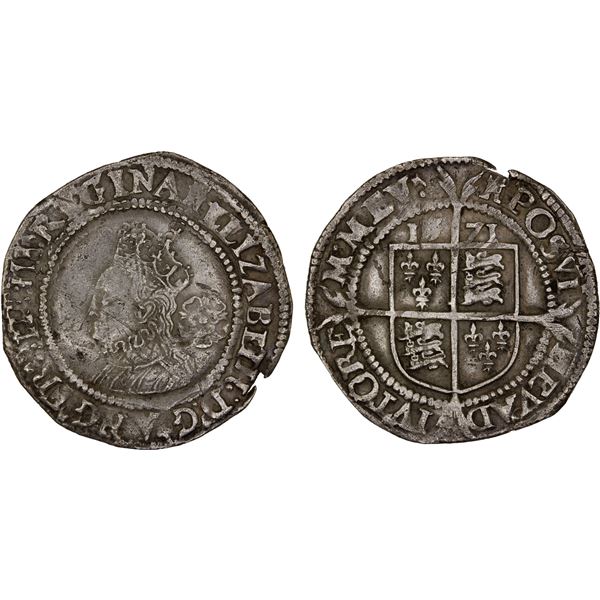 ENGLAND: Elizabeth I, 1558-1603, AR sixpence (2.86g), 1571, VF