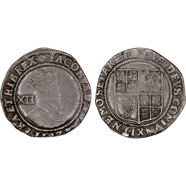 ENGLAND: James I, 1603-1625, AR shilling (5.79g), ND (1605-6), Fine
