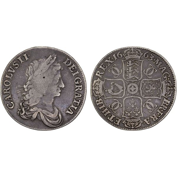 ENGLAND: Charles II, 1660-1685, AR crown, 1663, Fine