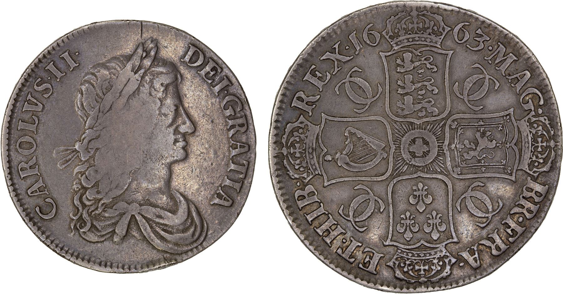 ENGLAND: Charles II, 1660-1685, AR crown, 1663, Fine - Stephen Album ...