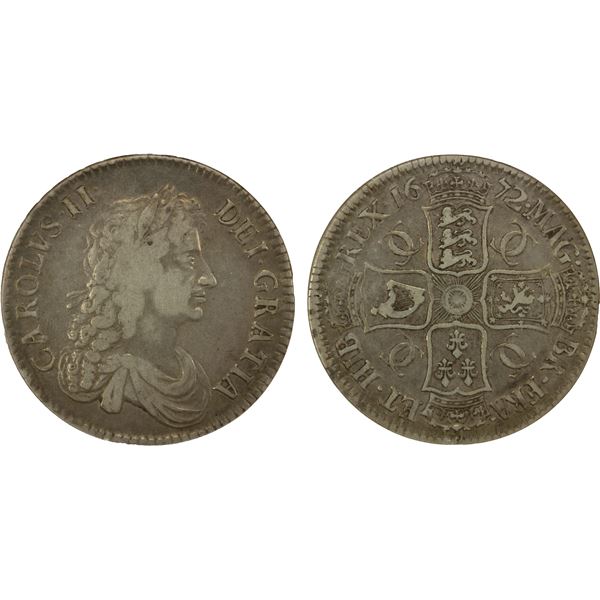 ENGLAND: Charles II, 1660-1685, AR crown, 1672, ANACS VF20