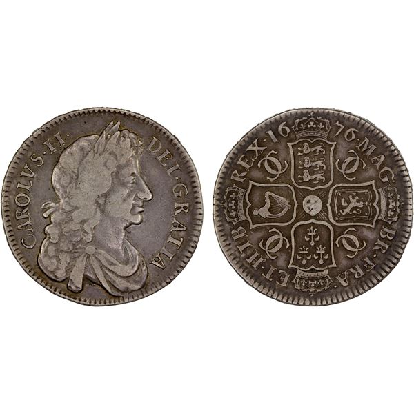 ENGLAND: Charles II, 1660-1685, AR halfcrown, 1676, F-VF