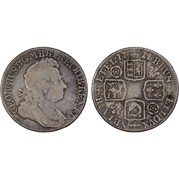 GREAT BRITAIN: George I, 1714-1727, AR shilling, 1721/18, Very Good