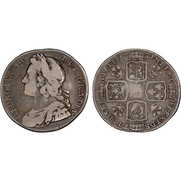 GREAT BRITAIN: George II, 1727-1760, AR shilling, 1731, VG-F