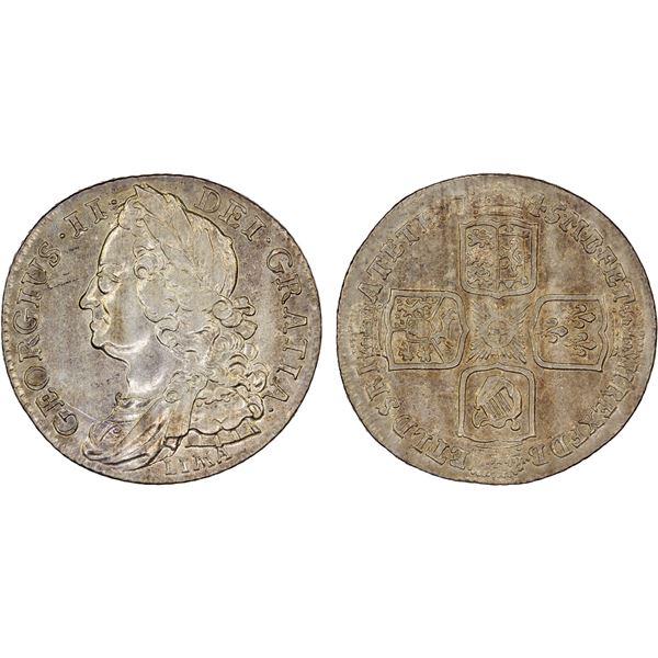 GREAT BRITAIN: George II, 1727-1760, AR shilling, 1745, XF