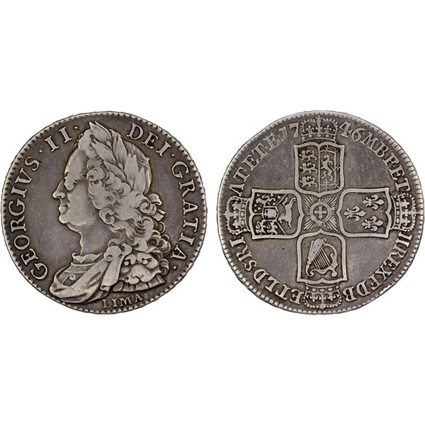 GREAT BRITAIN: George II, 1727-1760, AR halfcrown, 1746, F-VF