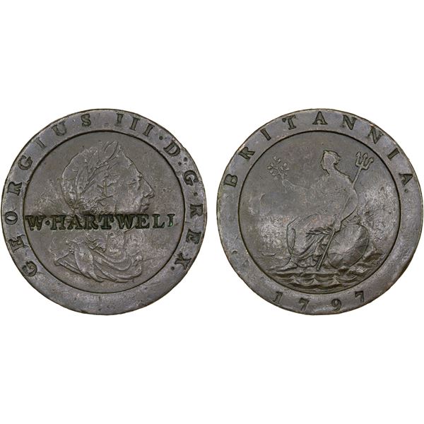 GREAT BRITAIN: George III, 1760-1820, AE twopence, 1797, XF on VF host